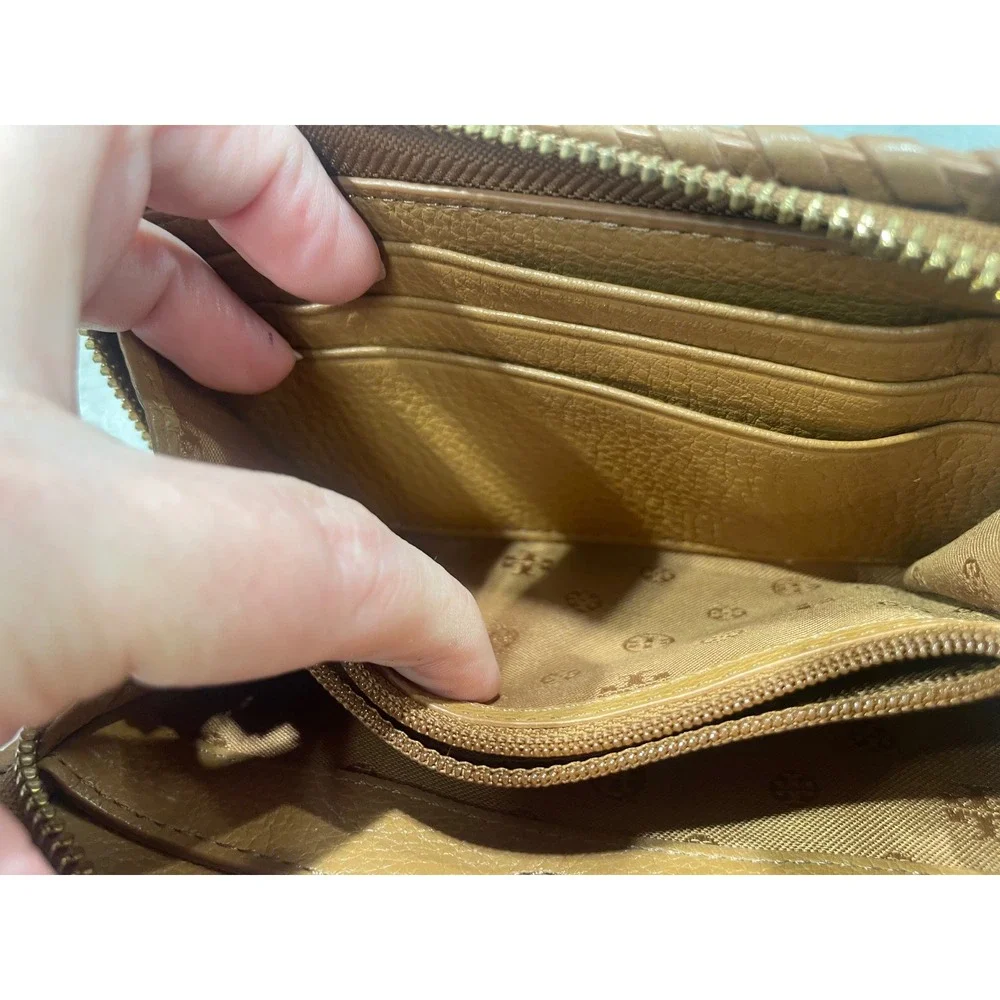 Tory Burch Marion Zip Continental Wallet Tan Pebbled Leather Whipstitch Logo - Picture 8 of 8